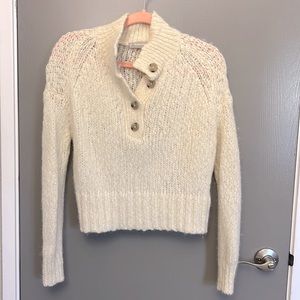 Everlane The Merino Wool Oversized Lofty Knit Henley Sweater XS Off White/Cream